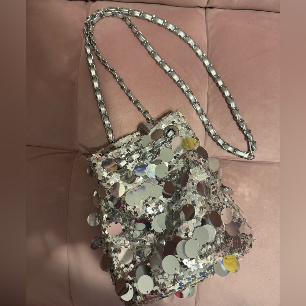 Silver Sequin Chain Crossbody Bag